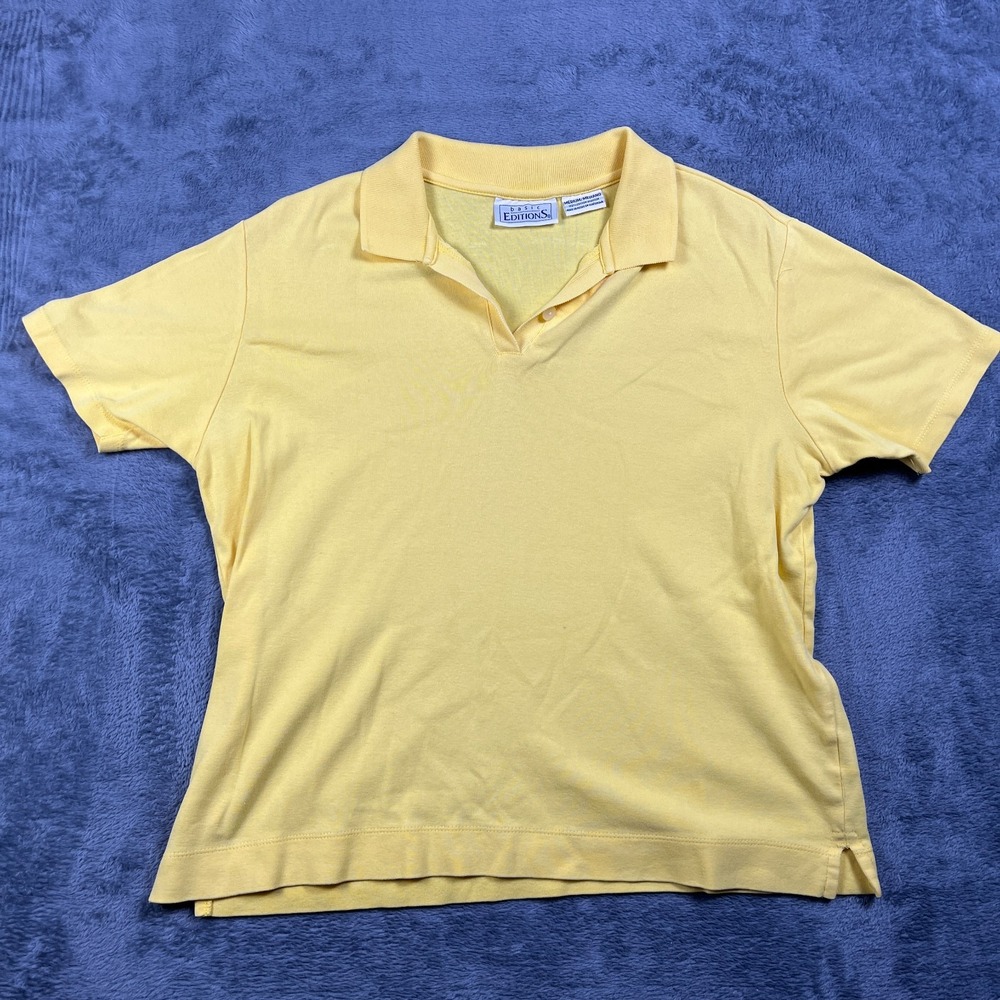 Vintage Basic Editions Polo Shirt Womens Medium Pastel Yellow Resort Wear Tennis